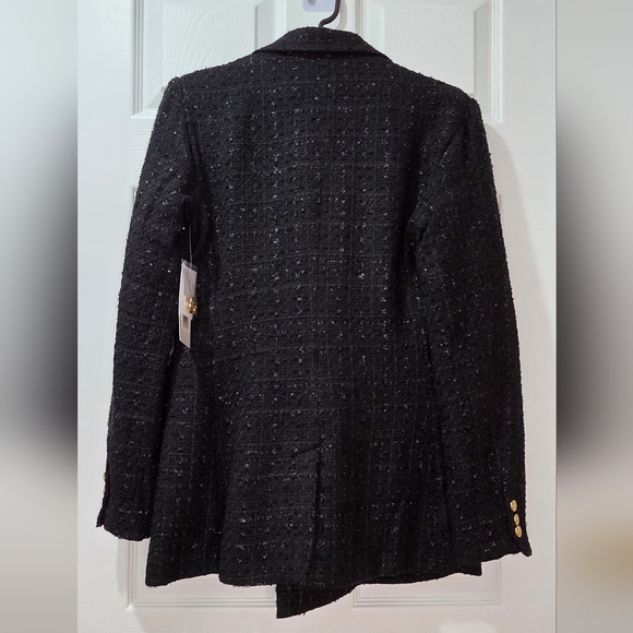NWT Elegant Black Tweed Double-Breasted Blazer With Gold-Toned Buttons Size M - Picture 7 of 7